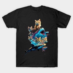 Cat Riding Shark Whiskered Discovery T-Shirt